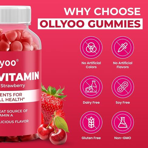 Adult Multivitamin Gummies for Men & Women, Vitamins A, C, D, E, B6, B12, Biotin, Folic Acid, Cherry & Strawberry Flavor, Supports Overall Health, 60 Count in Saudi Arabia