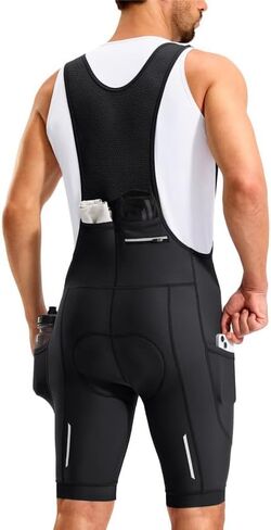 Bikewa مرايل ركوب الدراجات للرجال 4D مبطن شورت الدراجة مع مقابض الساق المضادة للانزلاق لركوب الدراجات مريلة السراويل الخلفية 2 + 1 جيوب بسحاب UPF50 + in Kuwait