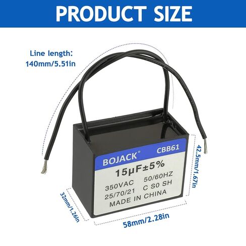 BOJACK CBB61 15uF 350V AC Ceiling Fan Starting Capacitor for Compatible with Harbor Breeze & New Tech 2 Wire (Pack of 2) in Saudi Arabia