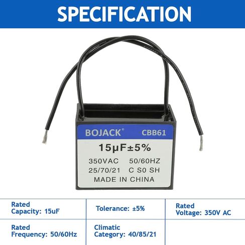BOJACK CBB61 15uF 350V AC Ceiling Fan Starting Capacitor for Compatible with Harbor Breeze & New Tech 2 Wire (Pack of 2) in Saudi Arabia