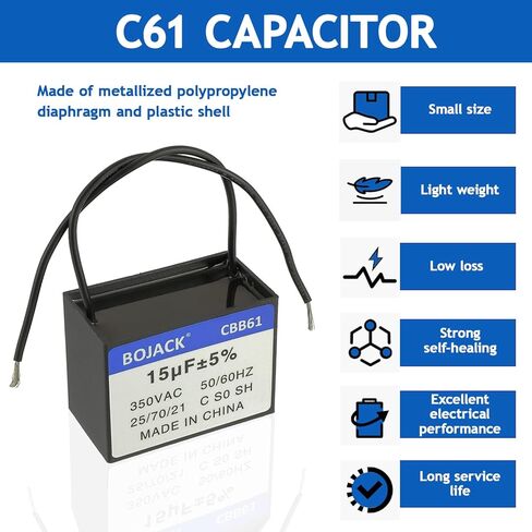 BOJACK CBB61 15uF 350V AC Ceiling Fan Starting Capacitor for Compatible with Harbor Breeze & New Tech 2 Wire (Pack of 2) in Saudi Arabia
