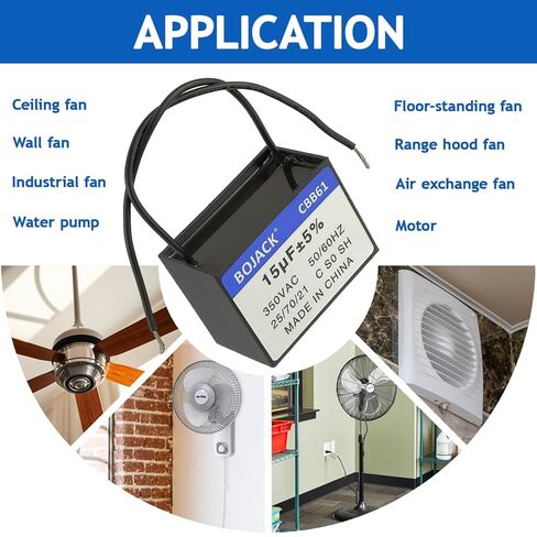 BOJACK CBB61 15uF 350V AC Ceiling Fan Starting Capacitor for Compatible with Harbor Breeze & New Tech 2 Wire (Pack of 2) in Saudi Arabia