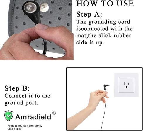 حزام معصم Amradield Grounding مقاس 12.2 بوصة، سوار معصم مضاد للكهرباء الساكنة، سلك تأريض بطول 15 قدمًا، سوار معصم تأريض متصل بالأرض، يحسن من طاقة النوم وتخفيف الألم وتأريض الالتهاب يزيد من الطاقة in Kuwait