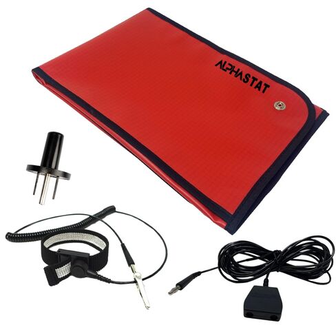 طقم حصيرة مضادة للكهرباء الساكنة - محطة إصلاح إلكترونية محمولة - حصيرة ESD، ومحول منفذ، وحزام معصم وسلك تأريض - أحمر in Kuwait