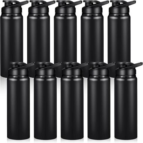 Chengu 10 Pcs 25oz Reusable Aluminum Water Bottle Bulk Lightweight Outdoor Sports Water Bottles Easy Carry Leak Proof for Travel Gym Camping Hiking Fishing, Snap Lid (Black) in Saudi Arabia