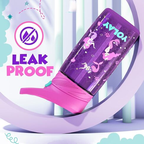 YOLAY 15oz Kids Water Bottle For School Boys and Girls, Durable Toddler Water Bottle with Straw Lid Leak-Proof, Spill Proof, Easy Clean and Dishwasher Safe with Re-Usable and BPA Free - Mermaid in Saudi Arabia