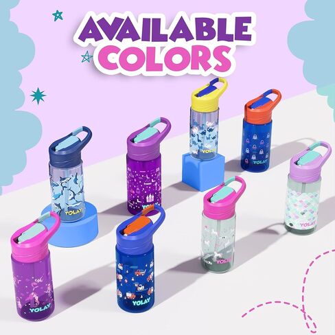 YOLAY 15oz Kids Water Bottle For School Boys and Girls, Durable Toddler Water Bottle with Straw Lid Leak-Proof, Spill Proof, Easy Clean and Dishwasher Safe with Re-Usable and BPA Free - Mermaid in Saudi Arabia