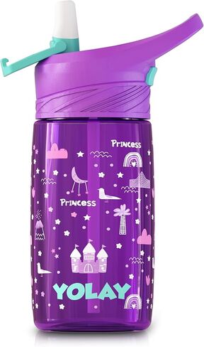 YOLAY 15oz Kids Water Bottle For School Boys and Girls, Durable Toddler Water Bottle with Straw Lid Leak-Proof, Spill Proof, Easy Clean and Dishwasher Safe with Re-Usable and BPA Free - Mermaid in Saudi Arabia