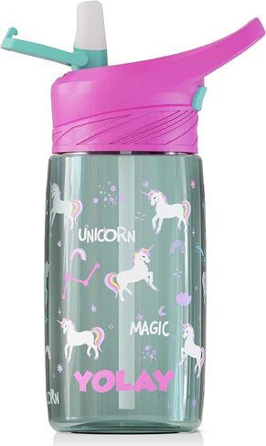 YOLAY 15oz Kids Water Bottle For School Boys and Girls, Durable Toddler Water Bottle with Straw Lid Leak-Proof, Spill Proof, Easy Clean and Dishwasher Safe with Re-Usable and BPA Free - Mermaid in Saudi Arabia