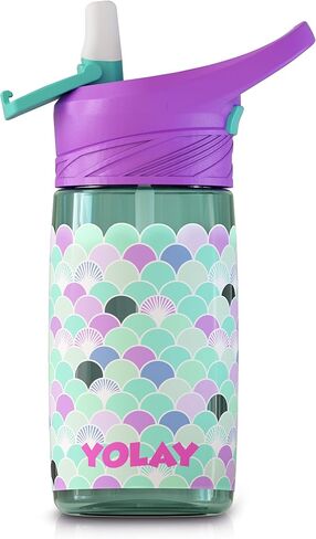 YOLAY 15oz Kids Water Bottle For School Boys and Girls, Durable Toddler Water Bottle with Straw Lid Leak-Proof, Spill Proof, Easy Clean and Dishwasher Safe with Re-Usable and BPA Free - Mermaid in Saudi Arabia