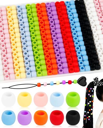 300PCS FIVEIZERO Silicone Hair Beads, 8 * 10mm Soft Rubber Beads with 5mm Large Hole for Hair Braiding, Kandi Pony Bead for DIY Bracelets, Keychains & DIY Crafts in Saudi Arabia