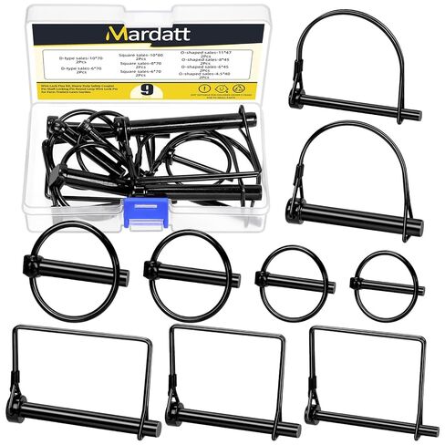 9 قطع 8 مقاسات 3 أنواع من دبابيس التوصيل الآمنة، دبوس قفل بعمود مربع من الفولاذ الكربوني، دبابيس قفل سلكية مستديرة، دبابيس لينش عالية التحمل، دبابيس لينش لحديقة المزرعة، أسود in Kuwait