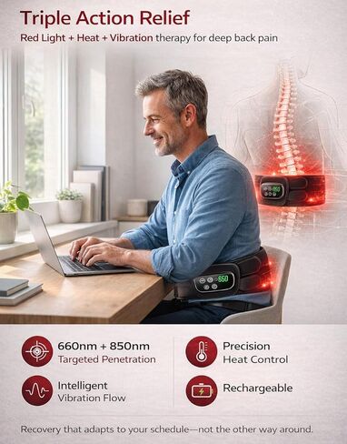 وسادة تسخين لاسلكية للظهر، وأجهزة تخفيف آلام عرق النسا، مدلك أسفل الظهر - 660 نانومتر 850 نانومتر بالقرب من حزام العلاج بالضوء الأحمر بالأشعة تحت الحمراء مع اهتزاز مهدئ للحرارة، يدعم حتى 50 بوصة، إيقاف تلقائي، وقت تشغيل لمدة ساعة واحدة in Saudi Arabia