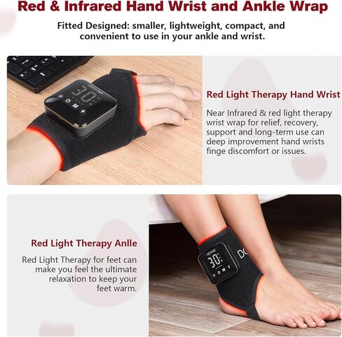 Red Light Therapy Wrap for Hands Wrist, Infrared Light Therapy for Ankle, 4000mAh Battery Portable Adjustable Cordless Red Light Pad for Hand Joint Muscle Comfort, 660nm & 850nm in Kuwait