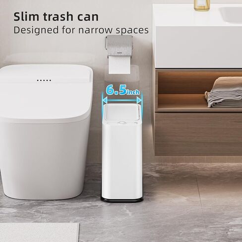 SUBEKYU Bathroom Trash Can with lid,4.2 Gal Small Kitchen Garbage Can,Plastic Office Waste Bin,Slim Wastebasket for Narrow Space,White in Saudi Arabia