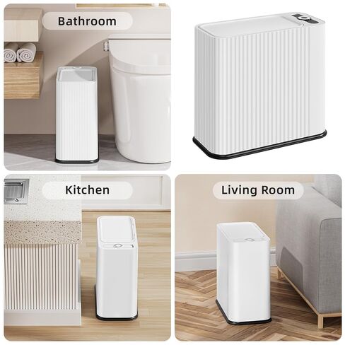SUBEKYU Bathroom Trash Can with lid,4.2 Gal Small Kitchen Garbage Can,Plastic Office Waste Bin,Slim Wastebasket for Narrow Space,White in Saudi Arabia