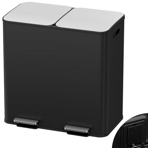 Arlopu 2 x 10.6 Gallon (2 x 40 L) Dual Trash Can with Odor-Control Box, Large Stainless Steel Garbage can, Step-on Recycle Bin, Soft-Close Lid & Removable Inner Buckets, for Kitchen, Office (White) in Kuwait