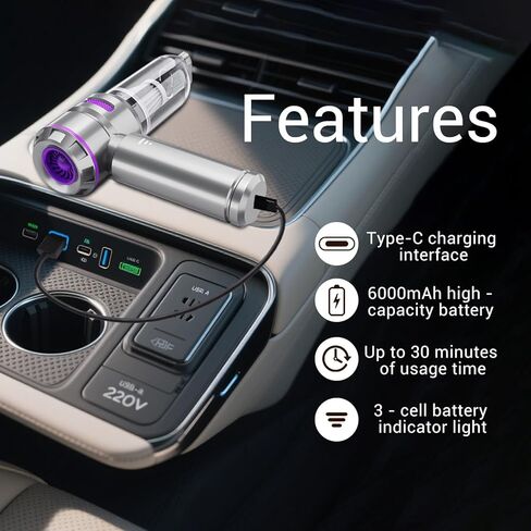 Cordless Handheld Vacuum Cleaner for Car and Home, High Power, 21000Pa Strong Suction, Rechargeable, 3 Power Levels, Brushless Motor, Lightweight, Portable, Blower Function in Saudi Arabia