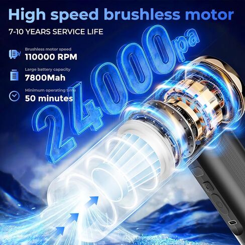 Smart Handheld Vacuum Cleaner, Black, 24000Pa Suction Power, 50 min Run time, 5-in-1 Multifunction Design, Dual Sensor chip, brushless Motor in Saudi Arabia