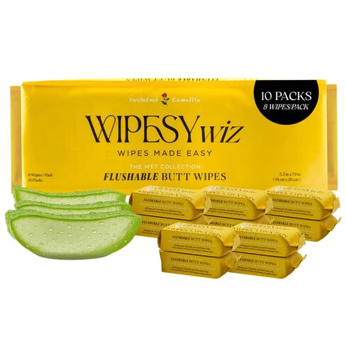 80 Count Pocket Size Adult Hygiene Wipes | Flushable | 10 Individual Packs of 8 | Scented with Camellia, Chamomile, & Aloe | Discreet Hotel Quality Wipes in Kuwait