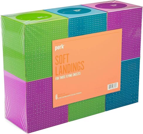 Perk Ultra-Soft Facial Tissues, 2-Ply, Gentle & Durable, 95 Tissues per Box, 6 Cube Pack, White in Kuwait