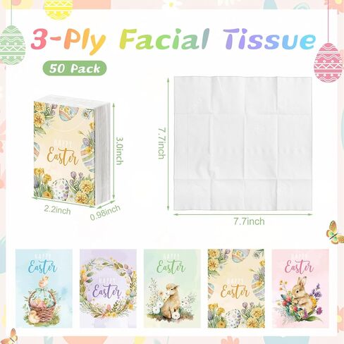 Outus 50 Pack Easter Basket Stuffers, 3-Ply Mini Travel Facial Tissues, Bunny Design for Adults Teens Easter Party Favors Basket Goodie Bags Fillers Gifts Classroom Office Exchange Gifts in Saudi Arabia