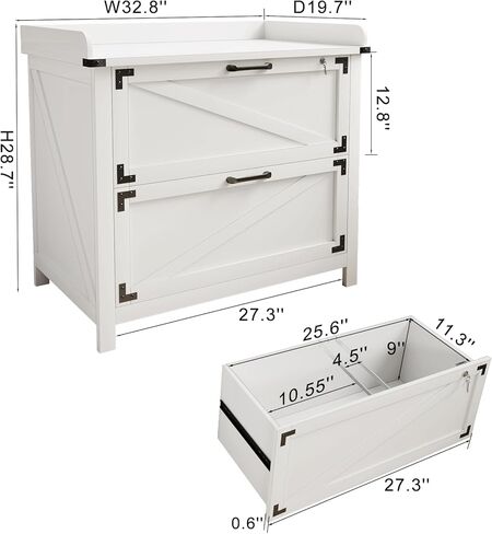 2 Drawer File Cabinet with Lock, Modern Farmhouse Filing Cabinet for Legal/Letter/A4 Size Hanging Files, Large Wood File Cabinets for Home Office in Kuwait