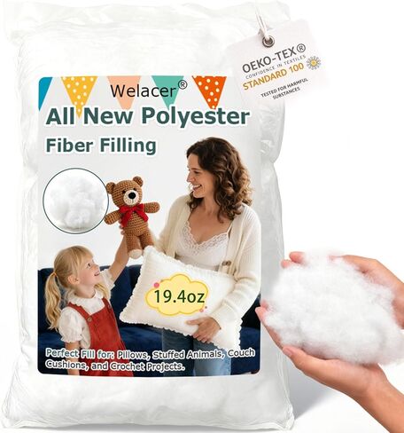 Welacer 2lbs/32oz Polyfill Stuffing, Polyester Pillow Stuffing Machine Washable, Premium White Fiberfill Soft and Comfortable for Crochet Animals, Pet Beds, Cloud Ceiling Projects in Kuwait