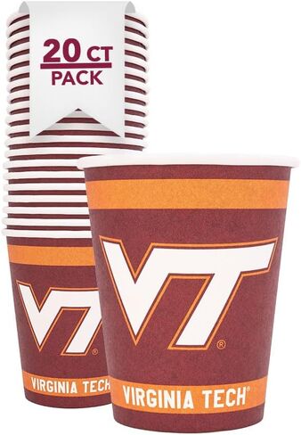أكواب ورقية من Desert Cactus Virginia Tech VT Hokies عدد 20 أكواب مشروبات باردة سعة 9 أونصة للبوابات الخلفية والتخرج والمناسبات (التصميم أ) in Saudi Arabia