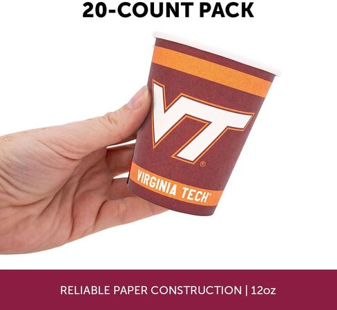 أكواب ورقية من Desert Cactus Virginia Tech VT Hokies عدد 20 أكواب مشروبات باردة سعة 9 أونصة للبوابات الخلفية والتخرج والمناسبات (التصميم أ) in Saudi Arabia
