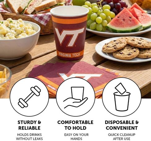 أكواب ورقية من Desert Cactus Virginia Tech VT Hokies عدد 20 أكواب مشروبات باردة سعة 9 أونصة للبوابات الخلفية والتخرج والمناسبات (التصميم أ) in Saudi Arabia