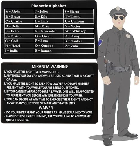 3 PCS Metal Miranda Warning Card/Phonetic Alphabet Military/Military/Sheriff/Police, Miranda Rights Card Phonetic Alphabet Police Horz Ref Badge Security (Black) in Saudi Arabia