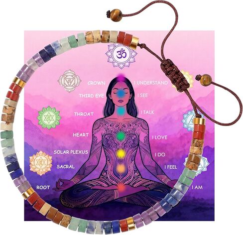 Chakra Healing Crystal Bracelet, 7 Natural Spiritual Crystal Gemstone Bracelet for Meditation, Anxiety Relief Positive Energy, Spiritual Relaxing Gifts for Women Friends with Gift Box in Saudi Arabia