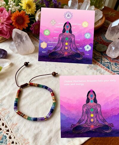 Chakra Healing Crystal Bracelet, 7 Natural Spiritual Crystal Gemstone Bracelet for Meditation, Anxiety Relief Positive Energy, Spiritual Relaxing Gifts for Women Friends with Gift Box in Saudi Arabia