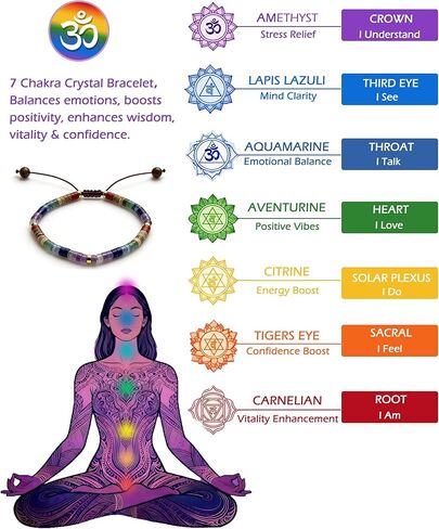 Chakra Healing Crystal Bracelet, 7 Natural Spiritual Crystal Gemstone Bracelet for Meditation, Anxiety Relief Positive Energy, Spiritual Relaxing Gifts for Women Friends with Gift Box in Saudi Arabia