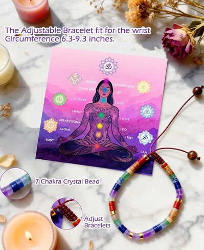 Chakra Healing Crystal Bracelet, 7 Natural Spiritual Crystal Gemstone Bracelet for Meditation, Anxiety Relief Positive Energy, Spiritual Relaxing Gifts for Women Friends with Gift Box in Saudi Arabia