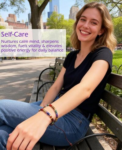 Chakra Healing Crystal Bracelet, 7 Natural Spiritual Crystal Gemstone Bracelet for Meditation, Anxiety Relief Positive Energy, Spiritual Relaxing Gifts for Women Friends with Gift Box in Saudi Arabia
