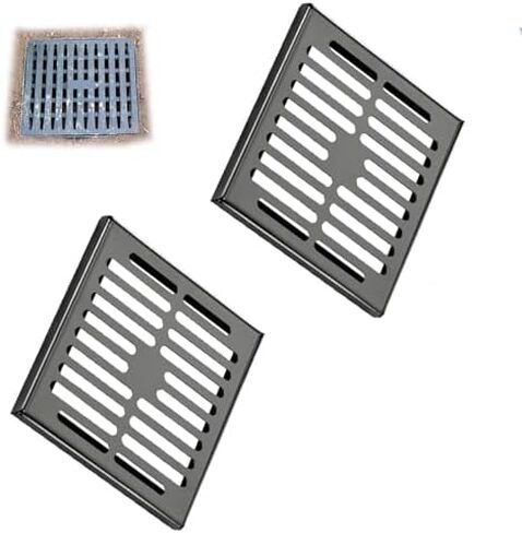 عبوتان من شبكة خندق من الفولاذ المقاوم للصدأ للممر - شبكة مزراب مستطيلة قابلة للإزالة، محول مياه عالي 1/2 بوصة، 13.7 بوصة × 13.7 بوصة × 0.5 بوصة - كتلة الحطام، لمسة نهائية فضية in Kuwait