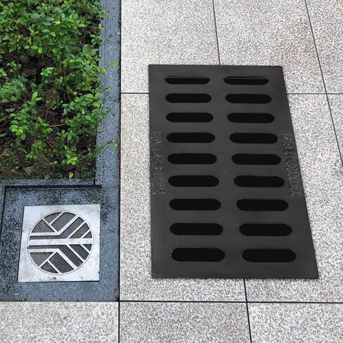 قطعتان من شبكة تصريف من الحديد الزهر مقاس 20 * 10 * 1.2 بوصة، شبكة متينة شديدة التحمل في الهواء الطلق، شبكة تصريف معدنية سوداء مستطيلة الشكل للممر، الفناء، الحديقة، المرآب in Kuwait