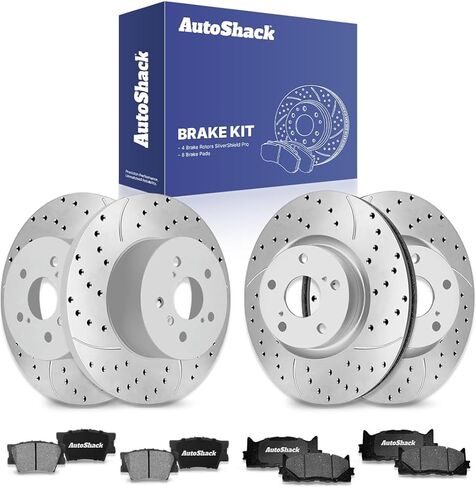 AutoShack Brake Kit Replacement for 2007-2011 Toyota Camry 2008-2011 Avalon 2007-2010 Lexus ES350 FWD Front Rear Drilled & Slotted E-Coated Disc Brake Rotors Ceramic Brakes Pads SCD1212PR41435 in Kuwait