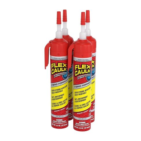 Flex Caulk، مانع تسرب بوليمر هجين مقاوم للماء ومقاوم للعوامل الجوية، قوي، قابل للطلاء، داخلي، خارجي، حمام، دش، حوض، نافذة، ألواح أساسية، باب، عربة سكن متنقلة، سقف، خشب، سيارات وبحري، شفاف، 6.6 أونصة، علبة مكونة من 4 in Kuwait