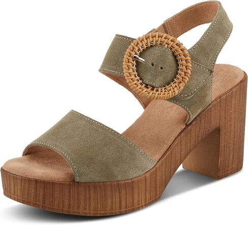 Spring Step Women's Gamona Ankle-Strap Heeled Sandal with Decorative Buckle - Cork Chunky High Heel in Saudi Arabia