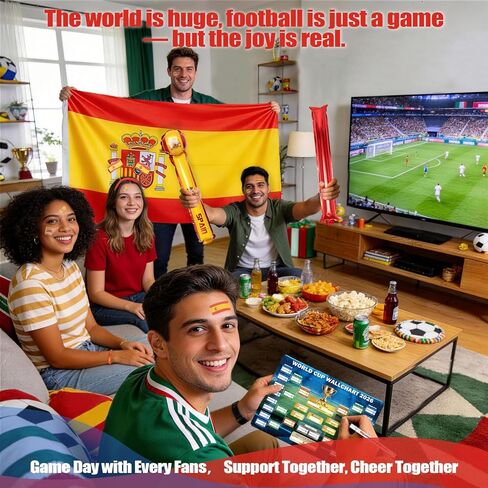 تتضمن مجموعة مشجعي كرة القدم ميرش كأس العالم 2026 10 قطع من أدوات دعم الدولة مع عصابة رأس العلم، وعصي الرعد، والعلم، وسوار المعصم، وحقيبة الرباط، وملصق جدول المسح الجاف وقلم in Saudi Arabia