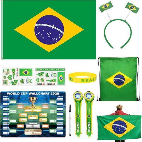تتضمن مجموعة مشجعي كرة القدم ميرش كأس العالم 2026 10 قطع من أدوات دعم الدولة مع عصابة رأس العلم، وعصي الرعد، والعلم، وسوار المعصم، وحقيبة الرباط، وملصق جدول المسح الجاف وقلم in Saudi Arabia