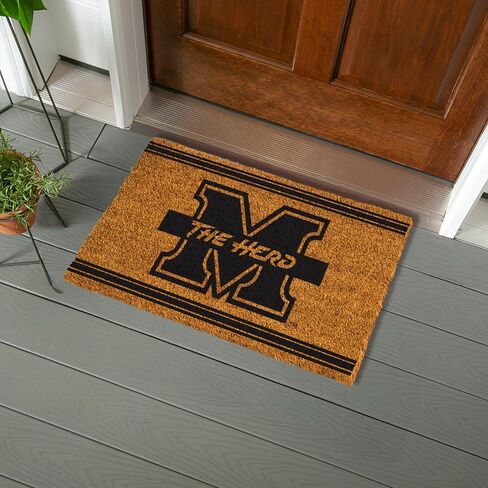 NCAA Marshall University Coir Door Mat، مدخل داخلي وخارجي، 28 × 16 بوصة غير قابلة للانزلاق الحصير الخلفي للترحيب بمخالب الكلاب الموحلة، ديكور منزلي لمدخل الباب الأمامي المقاوم للطقس in Saudi Arabia