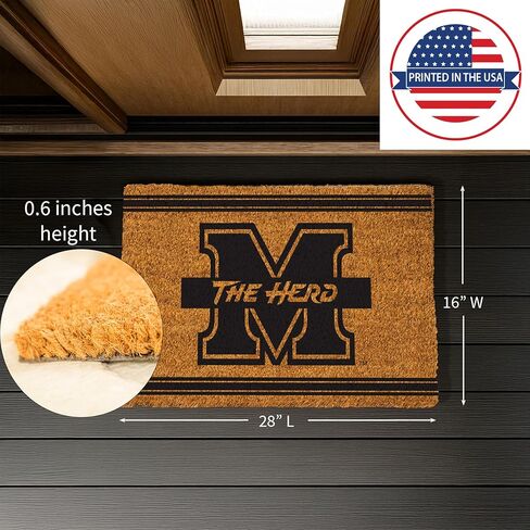 NCAA Marshall University Coir Door Mat، مدخل داخلي وخارجي، 28 × 16 بوصة غير قابلة للانزلاق الحصير الخلفي للترحيب بمخالب الكلاب الموحلة، ديكور منزلي لمدخل الباب الأمامي المقاوم للطقس in Saudi Arabia