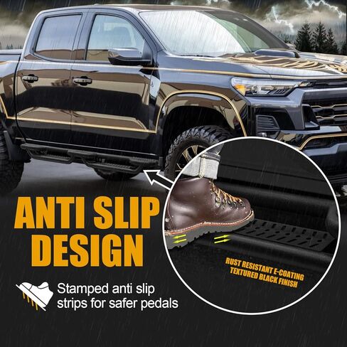 لوحات تشغيل جانبية متوافقة مع 2015-2025 Chevy Colorado/GMC Canyon Crew Cab، قضبان Nerf للسكك الحديدية، مطلية بالمسحوق (نمط أسود وأحمر) in Saudi Arabia