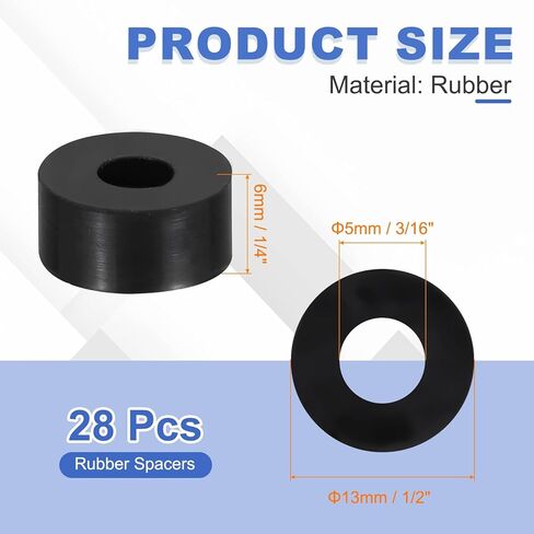 MECCANIXITY 28 Pcs Round Rubber Spacers 1/2" OD x 3/16" ID x 1/4" Thickness Multi Purpose Anti Vibration Rubber Bushing Spacer Washer Fit for Home Car Accessories, Black in Saudi Arabia