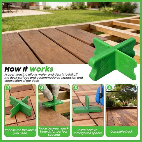 8 Pcs ABS Deck Spacer Tool,4 Thicknesses Deck Board Spacers(1/16", 1/8", 3/16", 1/4"),Green Deck Spacers Assorted for Pressure Treated Composite Decking in Saudi Arabia