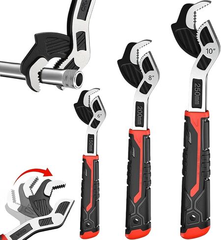 6" 8" 10" Multi-function Self-locking Pipe Wrench Set, Chromium Vanadium Steel,Plumbers Wrench with Self Tightening Function for 9/32"-1 3/8" (7-35mm) Pipe Fittings and Nuts (1set) in Kuwait